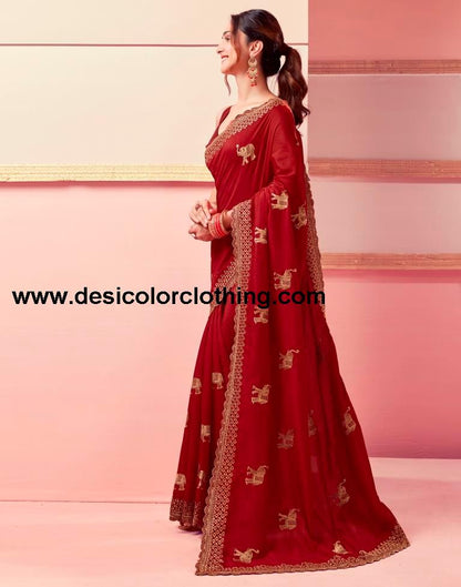 Red Silk Embroidery Saree