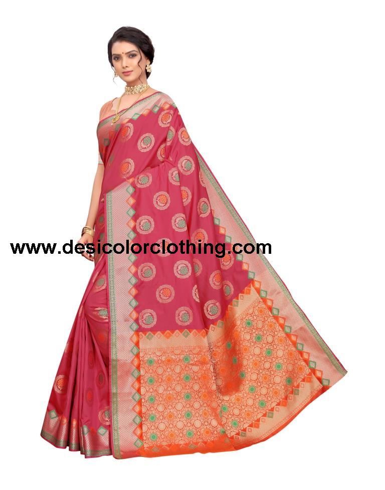 Pink Coloured Poly Silk Jacquard Partywear saree