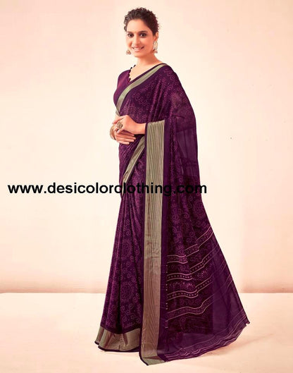 Deep Purple Georgette Bandhani Sarees