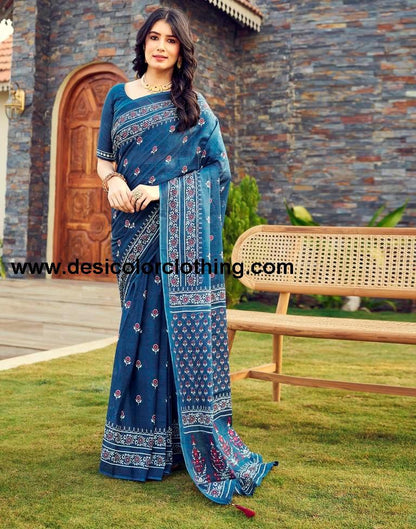 Rama Blue Cotton Printed Ready To Wear