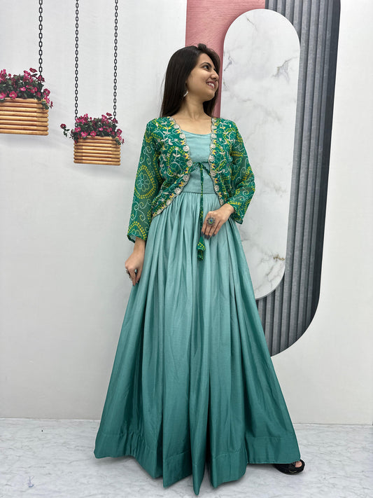 Product Image - Designer Bandhej Jacket & Long Gown - Exclusive Ethnic Wear