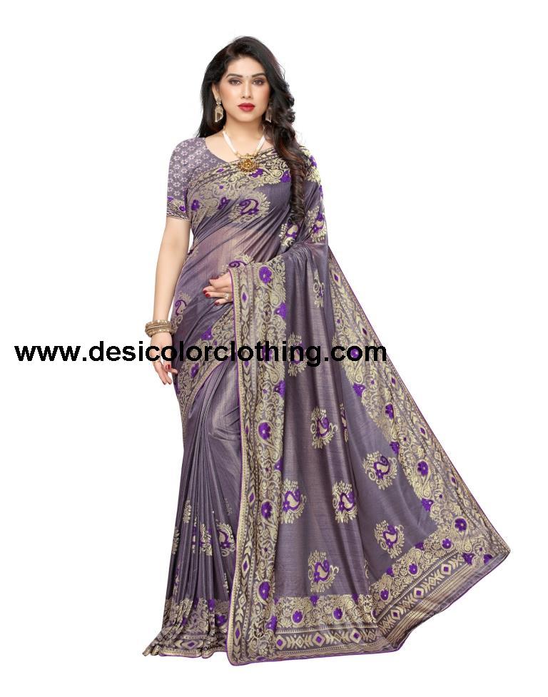 Amethyst Purple Coloured Lycra Brasso Embellished Partywear saree | SLV1699S411