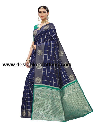Dark Blue Coloured Poly Banarasi Silk Jacquard Partywear saree