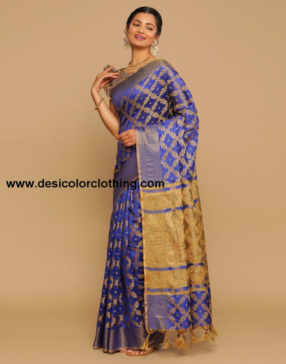 Royal Blue Coloured Banarasi Cotton Silk Saree