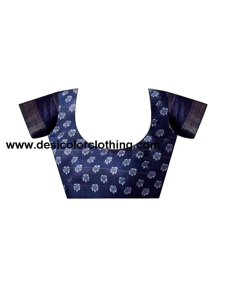 Dark Blue Cotton Zari Saree