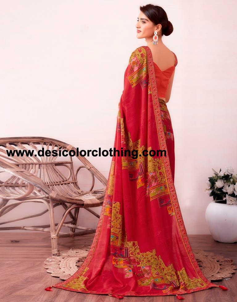 Pink Renial Printed  Saree