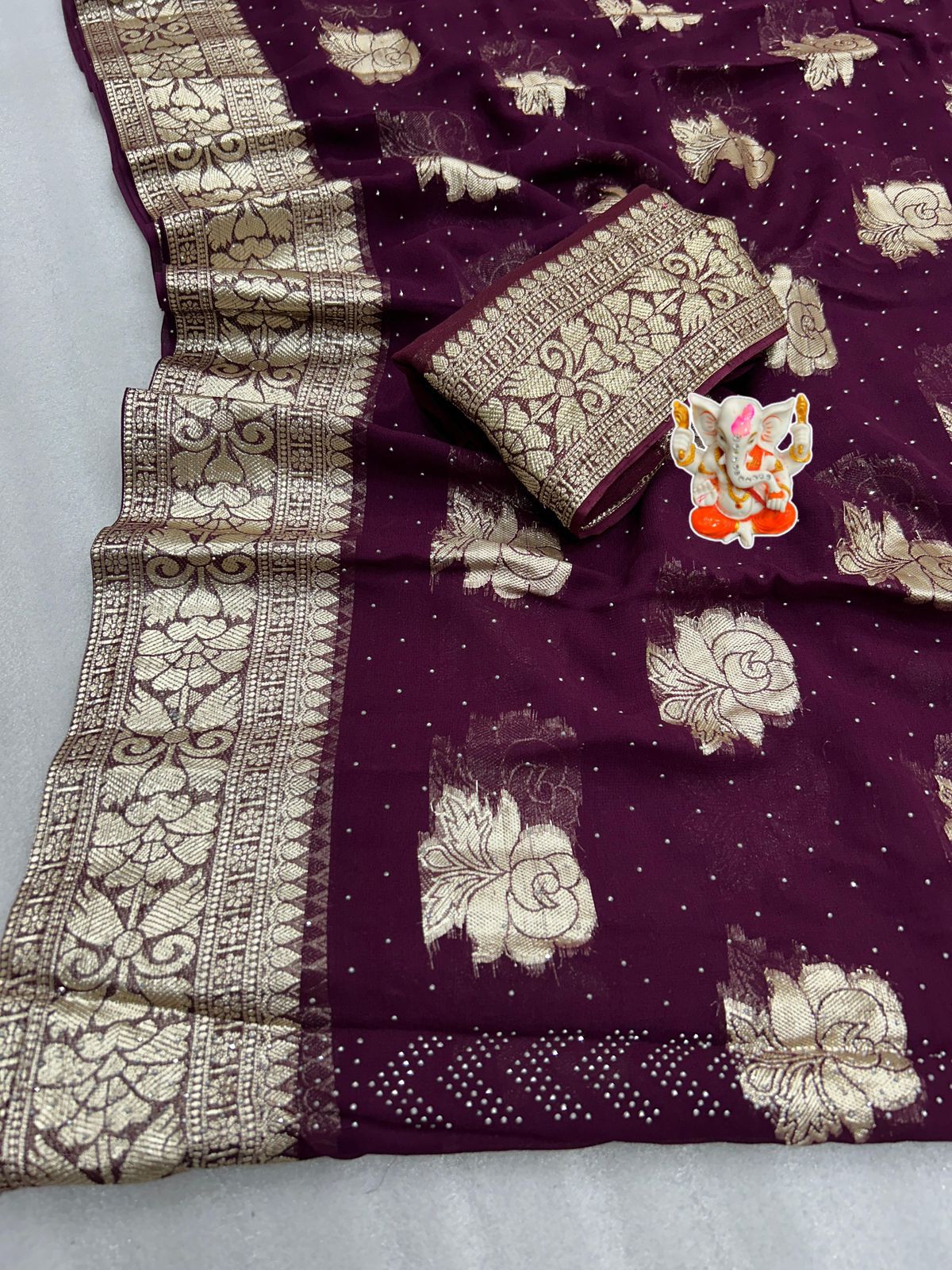 Product Image - Exquisite Blood Red Designer Saree with Viscose Zari Weaving and Diamond Work - Perfect Festive Wear