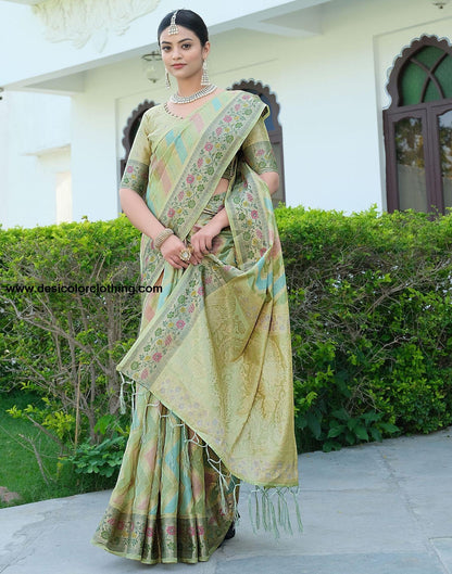 Pista Green Woven Banarasi Organza Saree