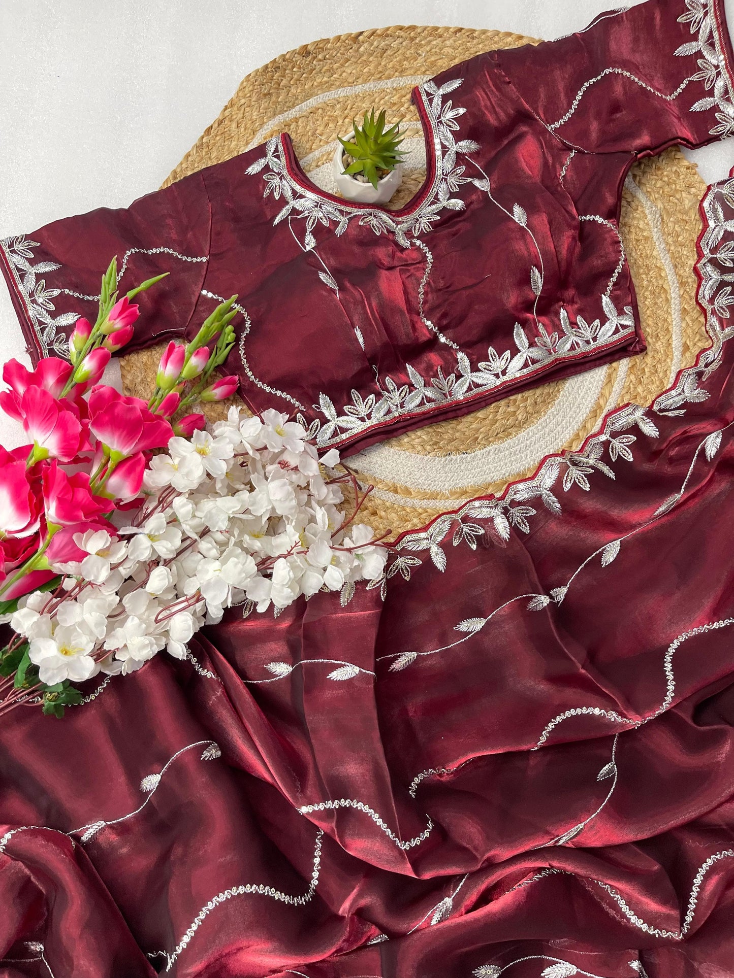Product Image - Designer Zimmy Choo Silk Saree with Embroidered Border & Lehiriya Design