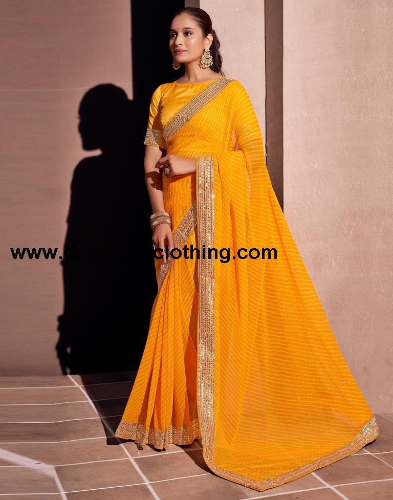 Yellow Georgette Embroidery Saree