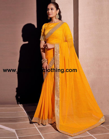 Yellow Georgette Embroidery Saree