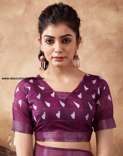 Purple Printed Cotton Saree