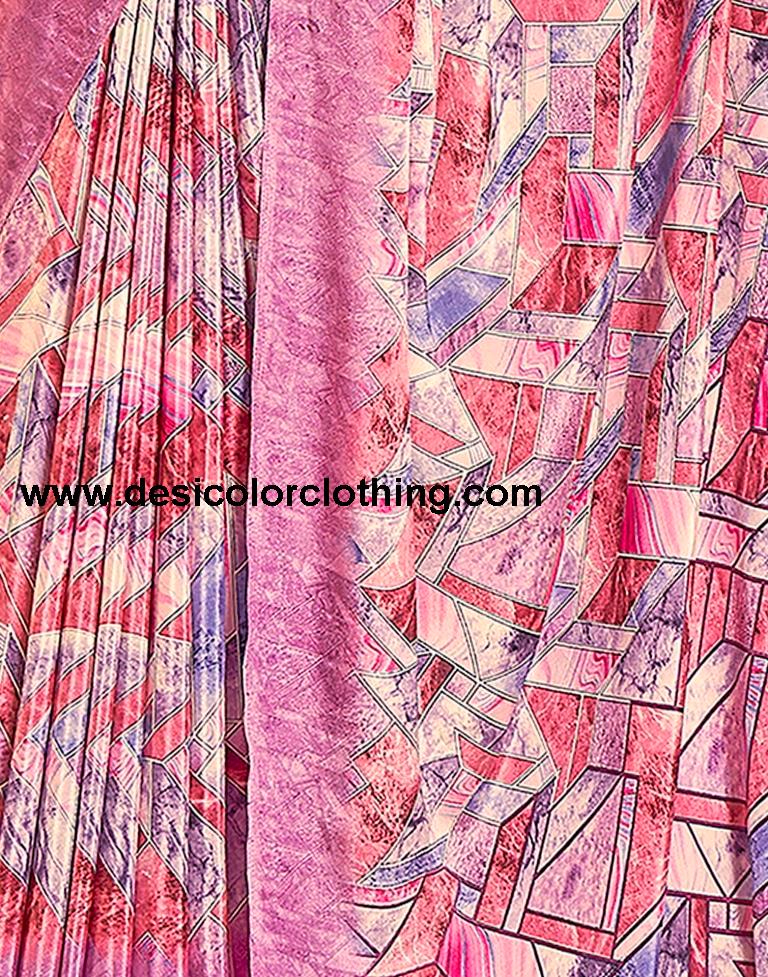 Pink Silk Printed Sarees