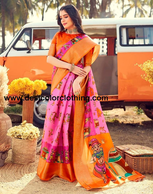 Pink Silk Printed Ready To Wear