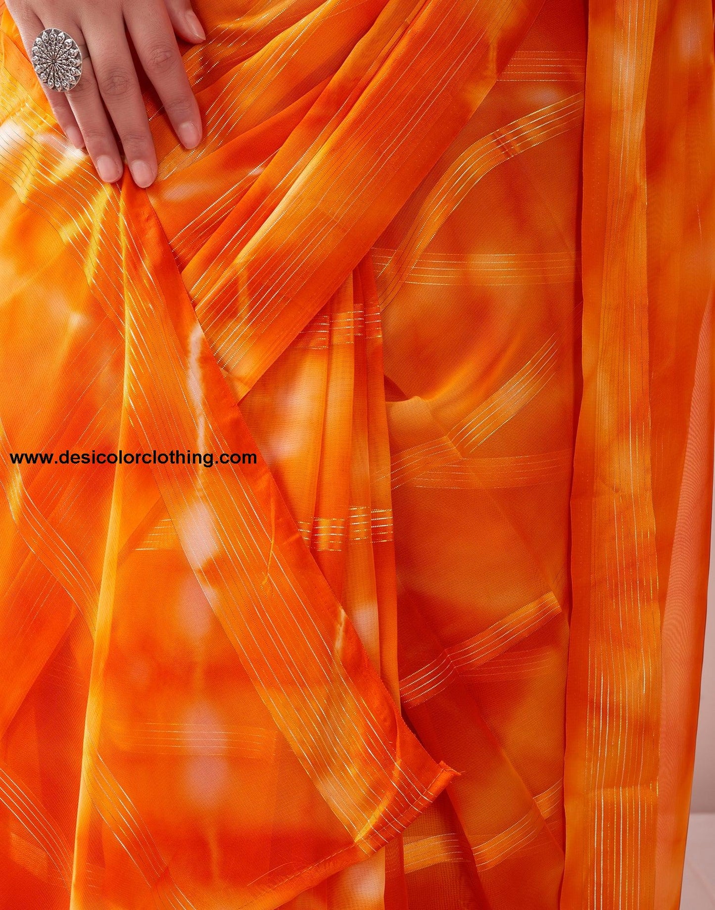 Orange Georgette Printed Ready to Wear Saree