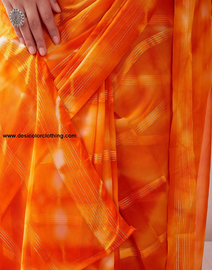 Orange Georgette Printed Ready to Wear Saree