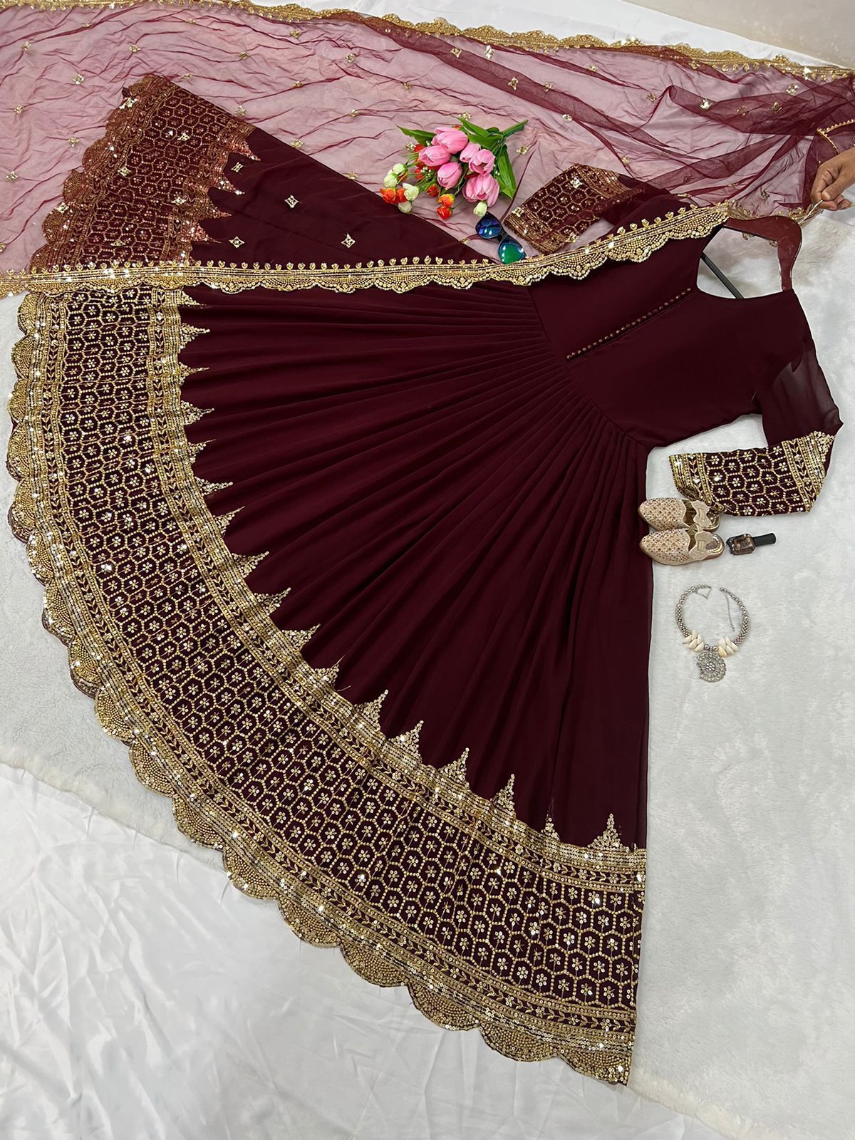 Product Image - Designer Party Wear Gown with Georgette Fabric & Embroidery