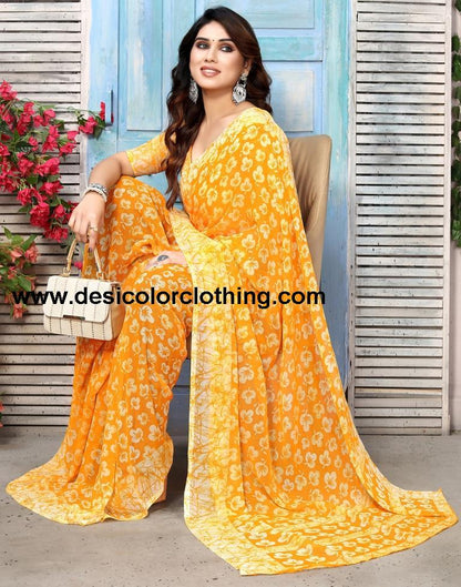 Turmeric Yellow Chiffon Printed Saree