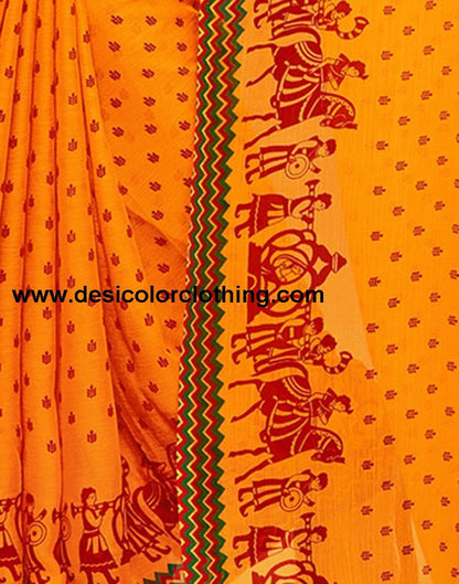 Yellow Printed Chiffon Saree