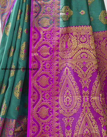 Teal Green Silk Woven Banarasi Saree