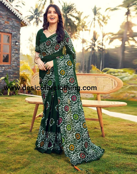 Bottle Green Cotton Printed Ready To Wear