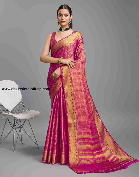 Pink Silk Plain Saree