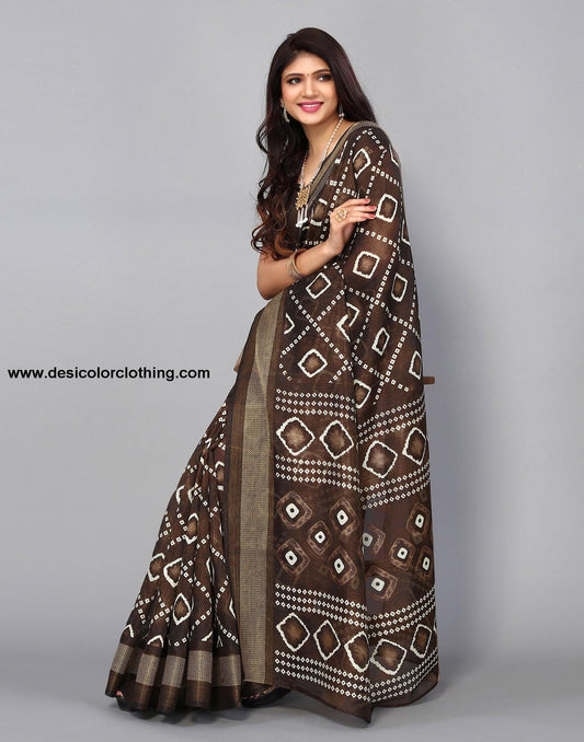 Brown Cotton Saree