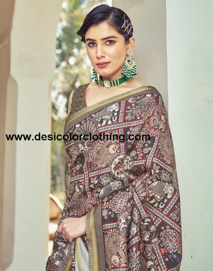 Brown Silk Printed Ready To Wear