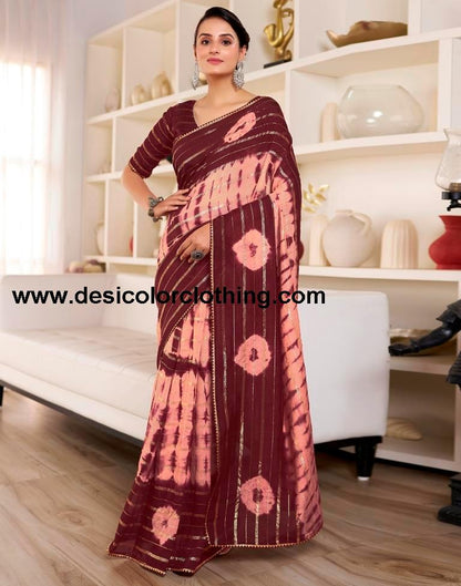 Peach Chanderi Printed Ready To Wear