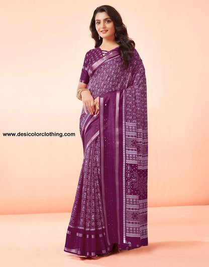 Wine Printed Cotton Saree