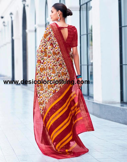 Yellow Cotton Printed Saree