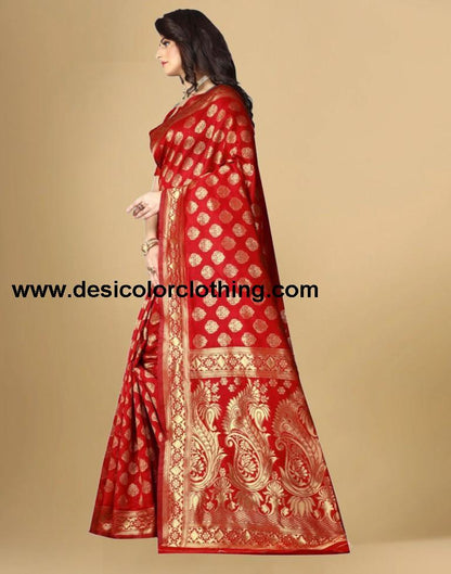 Red Jacquard Banarasi Silk Saree