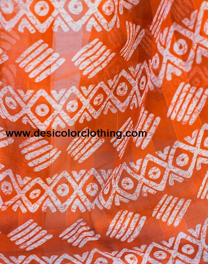 Rust Printed Cotton Saree