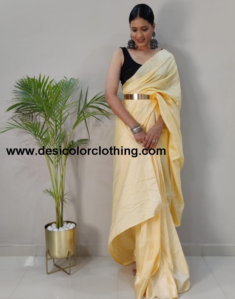 Cream Plain Silk Pre-draped Saree