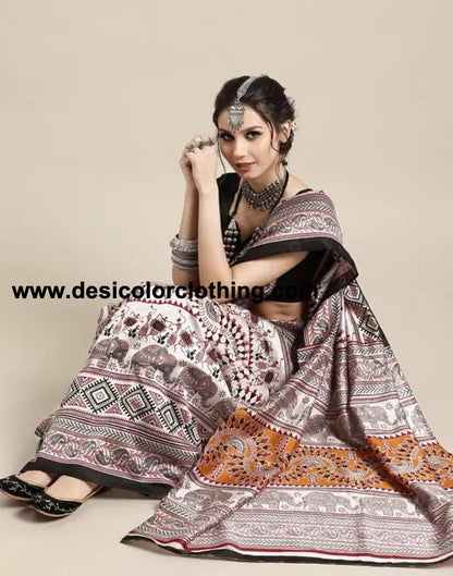 White Silk Printed Sarees