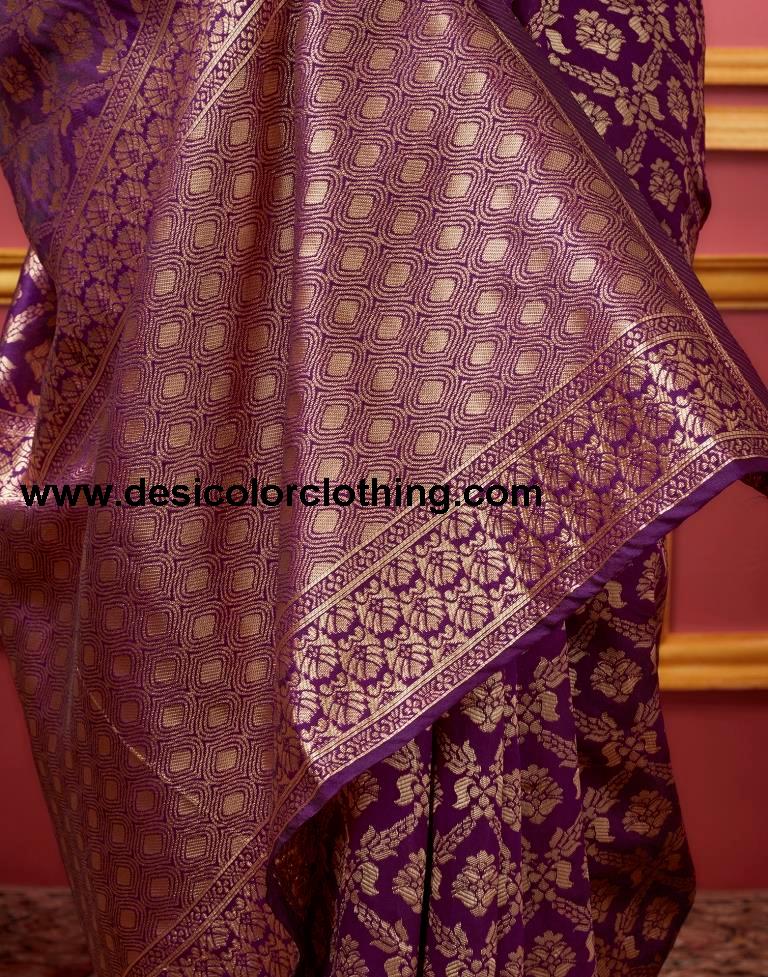 Dark Purple Silk Banarasi Saree