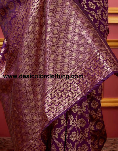 Dark Purple Silk Banarasi Saree