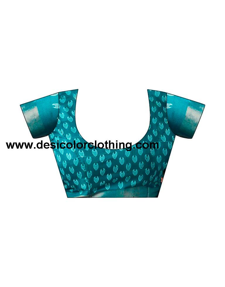 Teal Blue Cotton Zari Saree