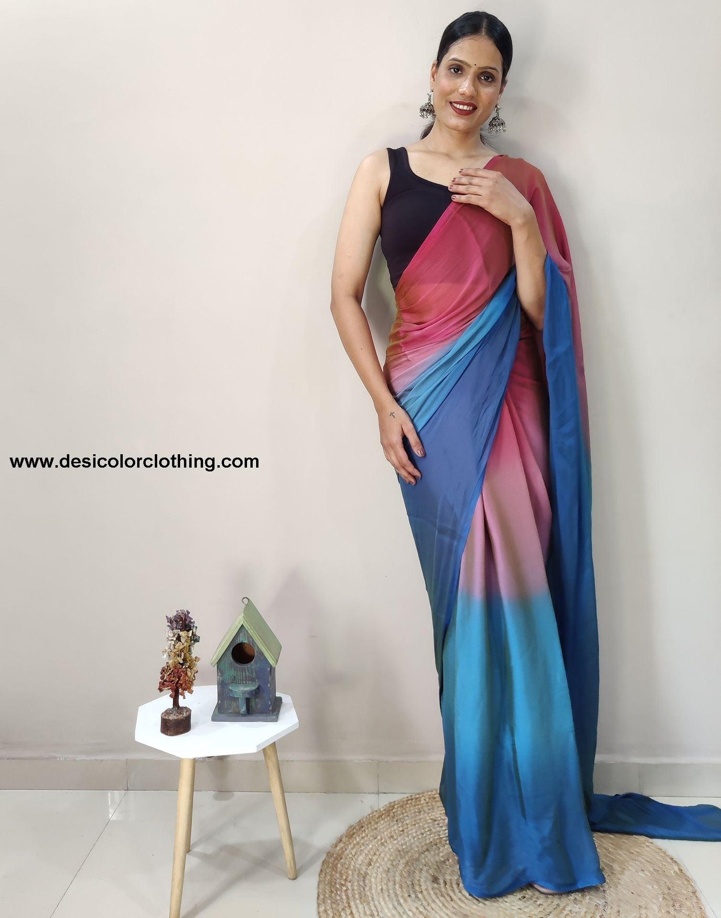 Pink Chiffon Pre-draped Saree