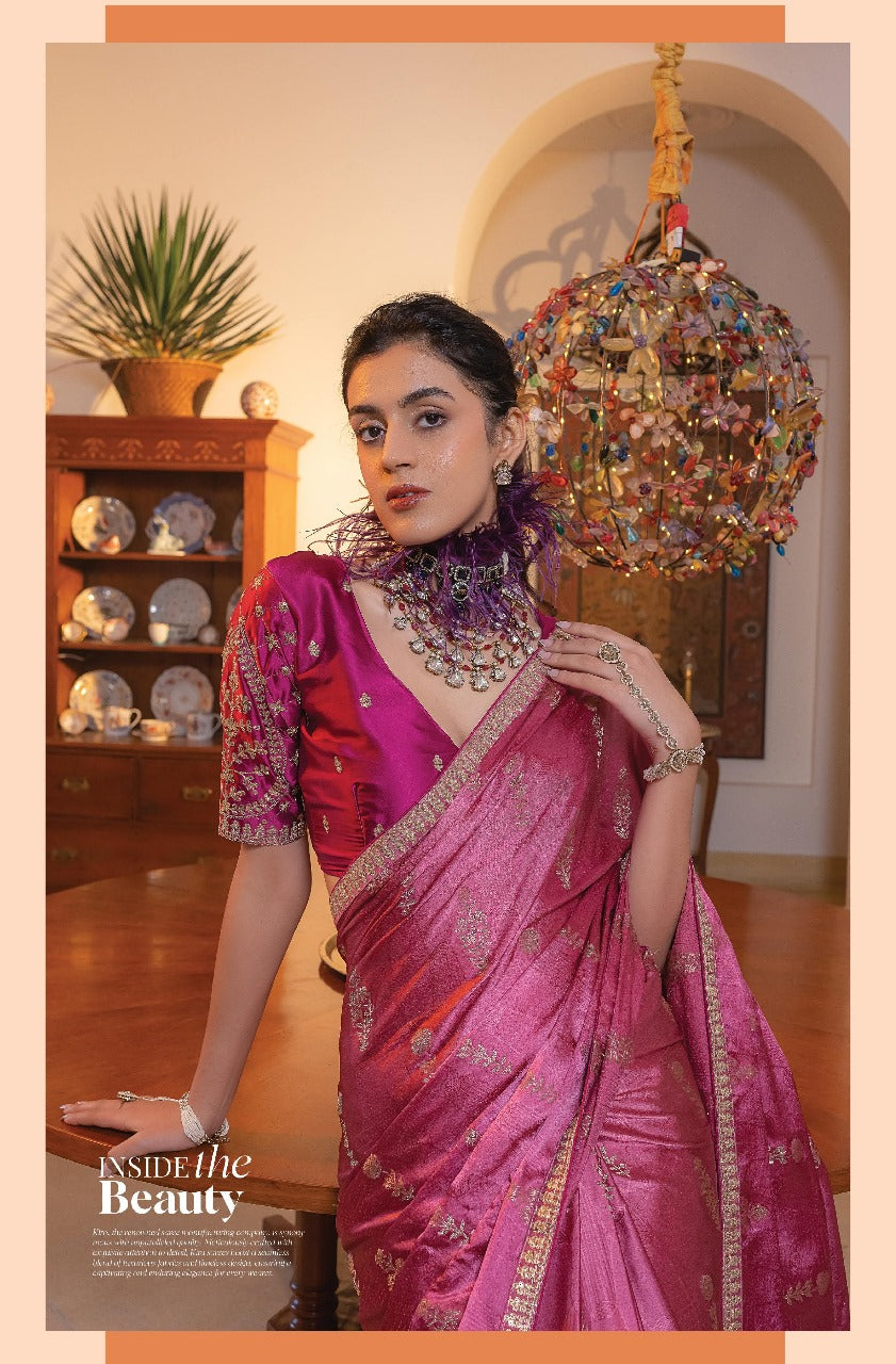 Product Image - Kamya Silk Designer Saree by Kira - Pure Satin with Hand Dyeing & Embroidery