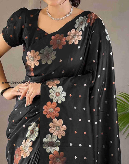 Black Silk Plain Saree