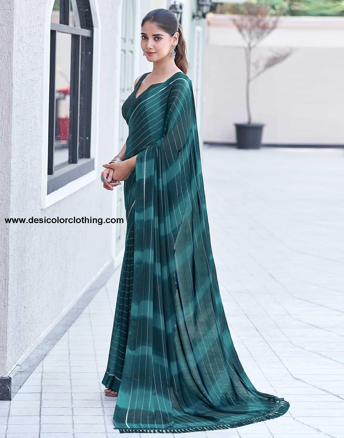 Sea Blue Georgette Printed Leheriya Saree