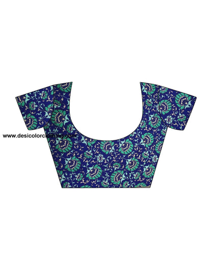 Teal Green Polyester Printed Saree