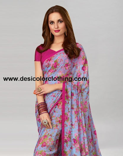Purple Printed Georgette Saree