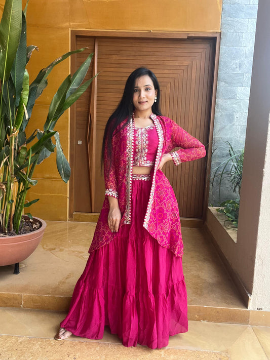 Product Image - Designer Bandhej Lehenga Choli & Shrug - Shree Ram Creation