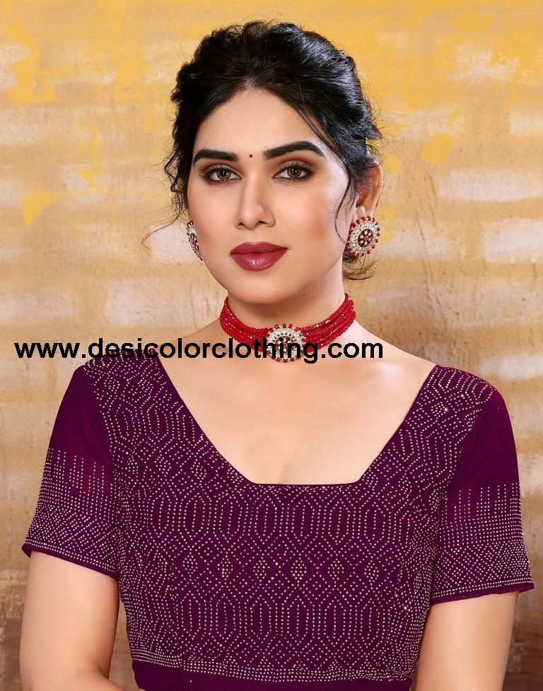 Wine Plain Georgette Saree