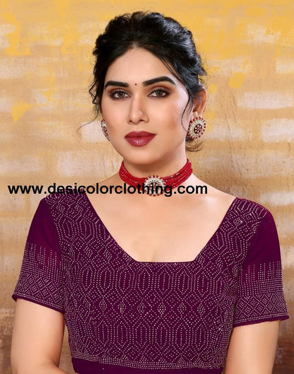 Wine Plain Georgette Saree