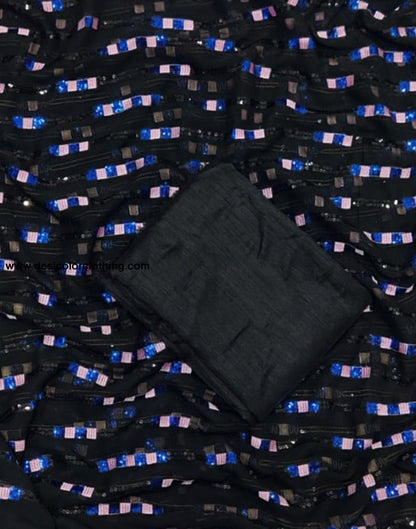 Black Georgette Plain Saree