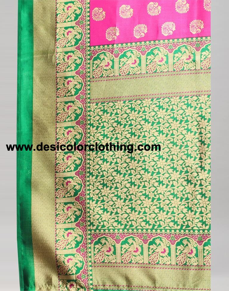 Pink Printed Silk Saree