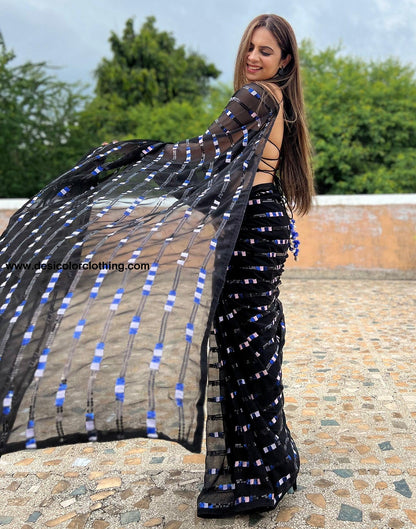 Black Georgette Plain Saree